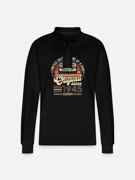 1945 79 years of legend - Stanley/Stella Organic Unisex Long-Sleeved Polo Shirt Prepster - black