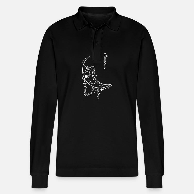 geschmückter Mond Nachthimmel - Stanley/Stella Unisex Bio-Langarm-Poloshirt Prepster - Schwarz