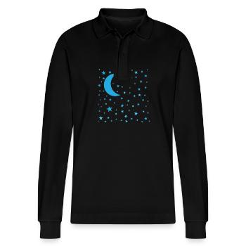 Sterne mit Mond Galaxy - Stanley/Stella Unisex Bio-Langarm-Poloshirt Prepster - Schwarz - Vorne - Anna (173cm) & Nico (186cm)