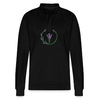 Lavendel Kreis Pflanze Garten Duft - Stanley/Stella Unisex Bio-Langarm-Poloshirt Prepster - Schwarz - Vorne - Anna (173cm) & Nico (186cm)