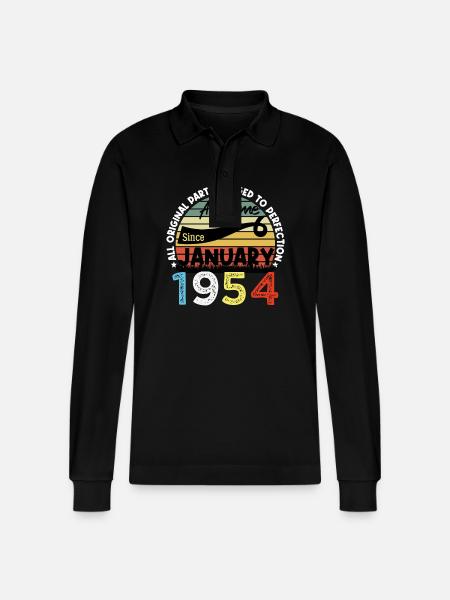 Awesome Since January 1954 Vintage 70 Years Birthday - Stanley/Stella Organic Unisex Long-Sleeved Polo Shirt Prepster - black