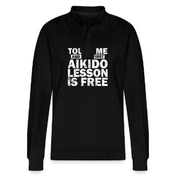 Touch me and your First Aikido Lesson is Free - Stanley/Stella Unisex Bio-Langarm-Poloshirt Prepster - Schwarz - Vorne - Anna (173cm) & Nico (186cm)