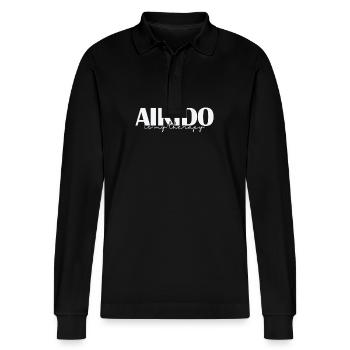 Aikido is my Therapy Kampfsport Training - Stanley/Stella Unisex Bio-Langarm-Poloshirt Prepster - Schwarz - Vorne - Anna (173cm) & Nico (186cm)