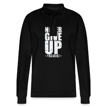 Never Give Up Aikido Training Kampfkunst - Stanley/Stella Unisex Bio-Langarm-Poloshirt Prepster - Schwarz - Vorne - Anna (173cm) & Nico (186cm)