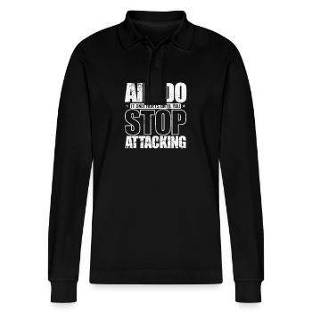 Aikido it only Hurts until you Stop Attacking - Stanley/Stella Unisex Bio-Langarm-Poloshirt Prepster - Schwarz - Vorne - Anna (173cm) & Nico (186cm)