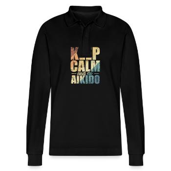 Keep Calm and do Aikido Training - Stanley/Stella Unisex Bio-Langarm-Poloshirt Prepster - Schwarz - Vorne - Anna (173cm) & Nico (186cm)
