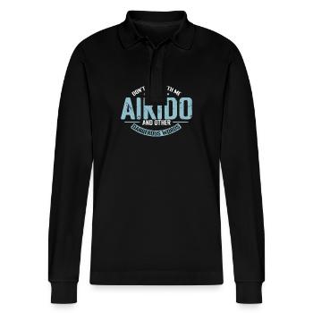 don't mess with me I know Aikido Training - Stanley/Stella Unisex Bio-Langarm-Poloshirt Prepster - Schwarz - Vorne - Anna (173cm) & Nico (186cm)