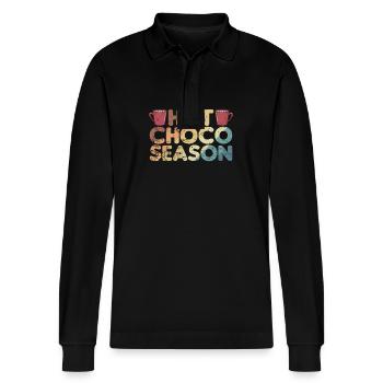 Hot Choco Season Candy Cocoa - Stanley/Stella Organic Unisex Long-Sleeved Polo Shirt Prepster - black - Front - Anna (173cm) & Nico (186cm)