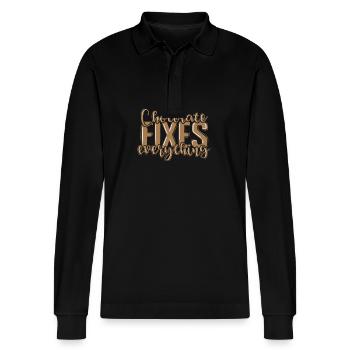 Chocolate Fixes everything Whole Milk - Stanley/Stella Organic Unisex Long-Sleeved Polo Shirt Prepster - black - Front - Anna (173cm) & Nico (186cm)