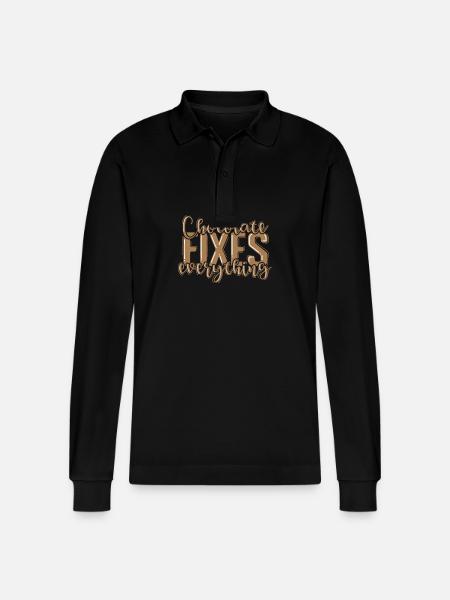 Chocolate Fixes everything Whole Milk - Stanley/Stella Organic Unisex Long-Sleeved Polo Shirt Prepster - black