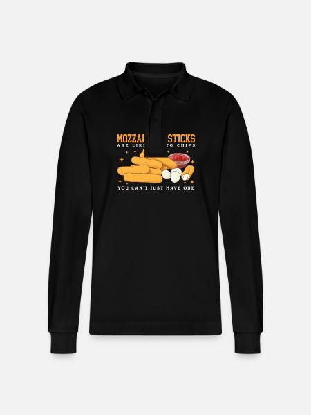 Mozzarella Sticks | Mozzarella Sticks Gift - Stanley/Stella Organic Unisex Long-Sleeved Polo Shirt Prepster - black