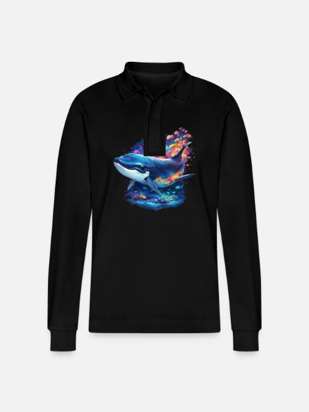 Blue Whale - Stanley/Stella Organic Unisex Long-Sleeved Polo Shirt Prepster - black