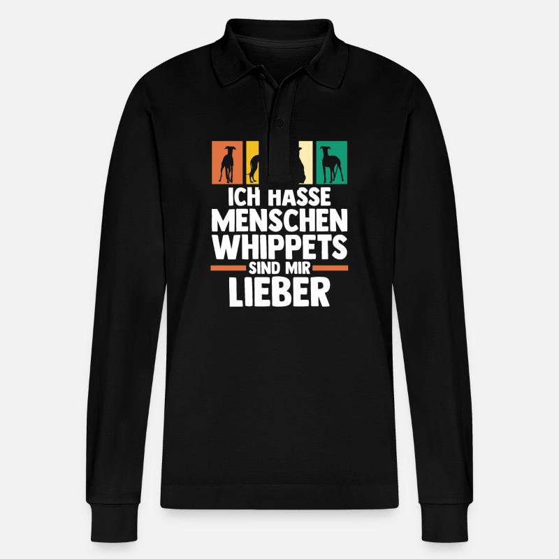 Hund Whippet - Stanley/Stella Unisex Bio-Langarm-Poloshirt Prepster - Schwarz