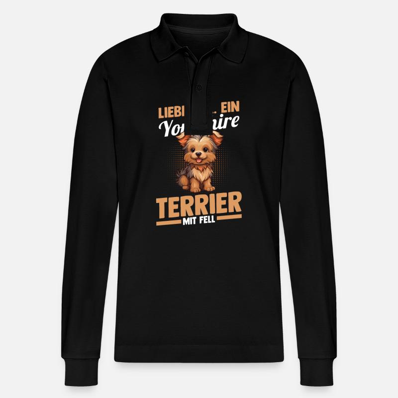 Hund Yorkshire Terrier - Stanley/Stella Unisex Bio-Langarm-Poloshirt Prepster - Schwarz