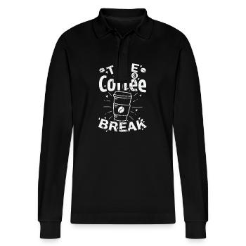 Take a Coffee Break Café Koffein - Stanley/Stella Unisex Bio-Langarm-Poloshirt Prepster - Schwarz - Vorne - Anna (173cm) & Nico (186cm)