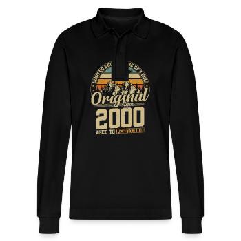 Jubilee Year 2000 – Vintage Birthday Gift - Stanley/Stella Organic Unisex Long-Sleeved Polo Shirt Prepster - black - Front - Anna (173cm) & Nico (186cm)