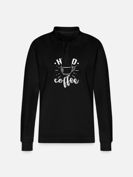 Hello Coffee Caffeine Café Aroma - Stanley/Stella Organic Unisex Long-Sleeved Polo Shirt Prepster - black
