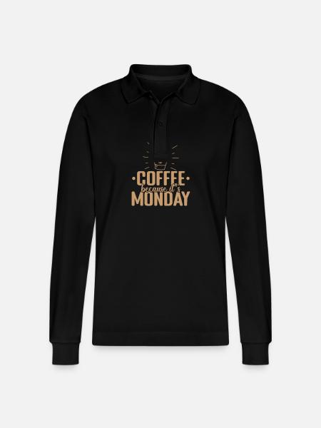 Coffee because it's Monday Caffeine - Stanley/Stella Organic Unisex Long-Sleeved Polo Shirt Prepster - black