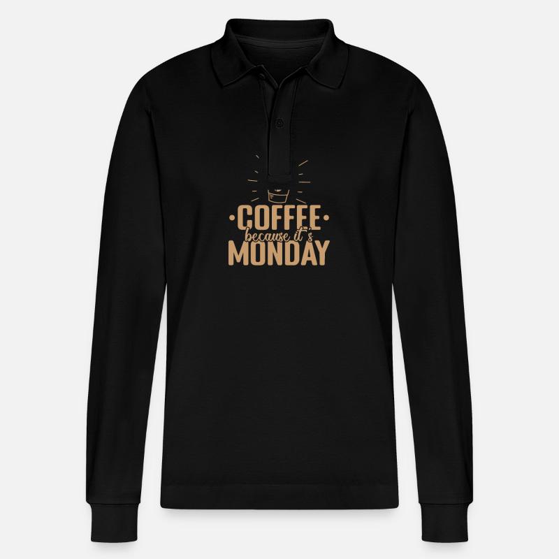 Coffee because it's Monday Koffein - Stanley/Stella Unisex Bio-Langarm-Poloshirt Prepster - Schwarz