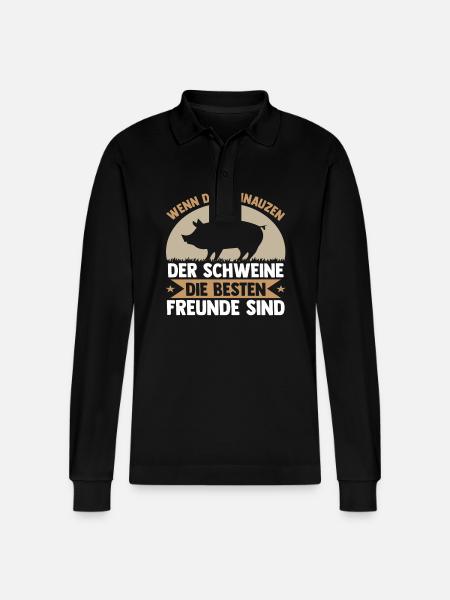 Schwein Schweinebauer Bauernhof Schweine - Stanley/Stella Unisex Bio-Langarm-Poloshirt Prepster - Schwarz