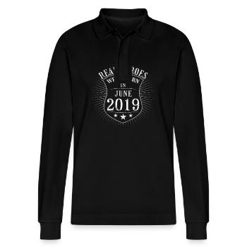 Real Heroes sont nés en juin 2019 Anniversaire - Polo à manches longues bio PREPSTER Stanley/Stella Unisexe - noir - Devant - Anna (173cm) & Nico (186cm)