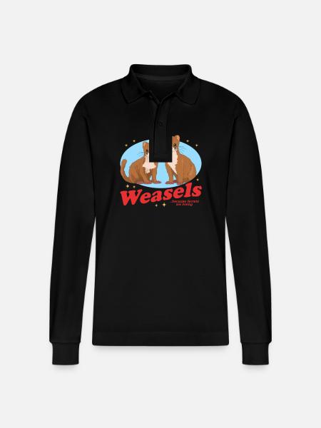 Weasel Hermännchen Mouse Weasel Gift - Stanley/Stella Organic Unisex Long-Sleeved Polo Shirt Prepster - black