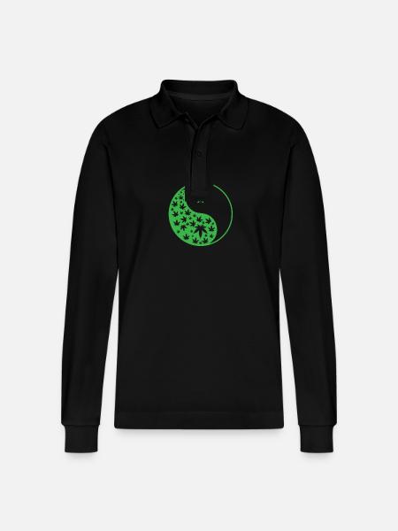 Marijuana Yin and Yang Symbol - Stanley/Stella Organic Unisex Long-Sleeved Polo Shirt Prepster - black