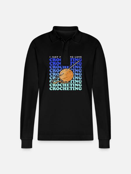 Crochet crochet hook crochet gift - Stanley/Stella Organic Unisex Long-Sleeved Polo Shirt Prepster - black