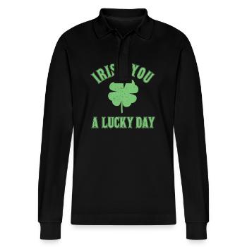 Irish You A Lucky Day - Stanley/Stella Unisex Bio-Langarm-Poloshirt Prepster - Schwarz - Vorne - Anna (173cm) & Nico (186cm)