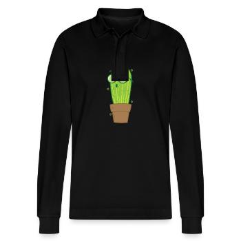 Plante de cactus Nerd - Polo à manches longues bio PREPSTER Stanley/Stella Unisexe - noir - Devant - Anna (173cm) & Nico (186cm)