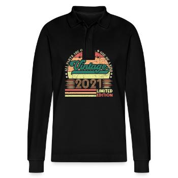 Cadeau d’anniversaire Retro 2021. Vintage 2021. - Polo à manches longues bio PREPSTER Stanley/Stella Unisexe - noir - Devant - Anna (173cm) & Nico (186cm)