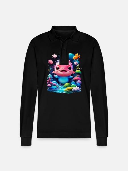Axolotl - Stanley/Stella Organic Unisex Long-Sleeved Polo Shirt Prepster - black