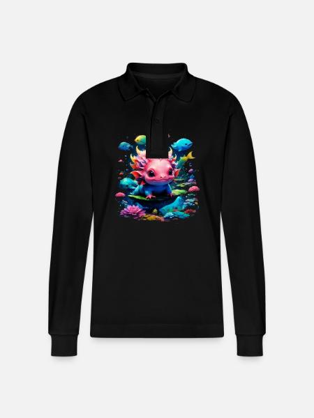 Axolotl - Stanley/Stella Unisex Bio-Langarm-Poloshirt Prepster - Schwarz
