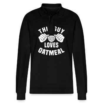 This guy loves oatmeal - Stanley/Stella Organic Unisex Long-Sleeved Polo Shirt Prepster - black - Front - Anna (173cm) & Nico (186cm)