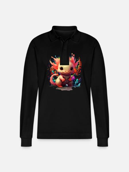 Axolotl - Stanley/Stella Organic Unisex Long-Sleeved Polo Shirt Prepster - black