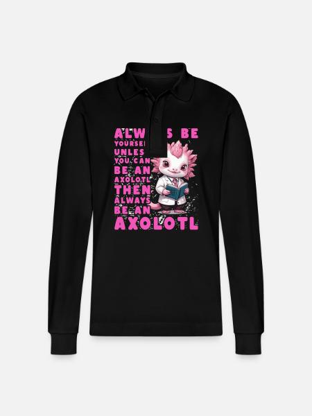 Axolotl Funny Quote - Stanley/Stella Organic Unisex Long-Sleeved Polo Shirt Prepster - black