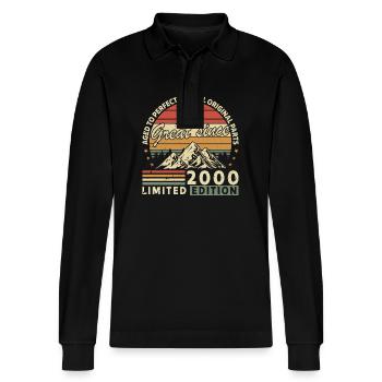 Vintage 2000 Birthday Gift - Stanley/Stella Organic Unisex Long-Sleeved Polo Shirt Prepster - black - Front - Anna (173cm) & Nico (186cm)