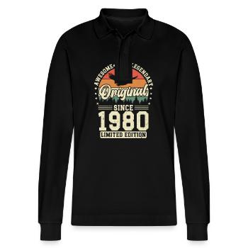 Design rétro d’anniversaire vintage unique des années 1980 - Polo à manches longues bio PREPSTER Stanley/Stella Unisexe - noir - Devant - Anna (173cm) & Nico (186cm)