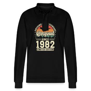 Unique 1982 Vintage Vintage rétro Design - Polo à manches longues bio PREPSTER Stanley/Stella Unisexe - noir - Devant - Anna (173cm) & Nico (186cm)