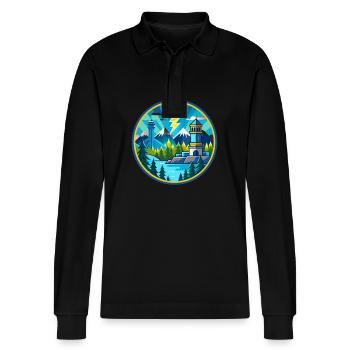 Thunder Bay - Stanley/Stella Organic Unisex Long-Sleeved Polo Shirt Prepster - black - Front - Anna (173cm) & Nico (186cm)