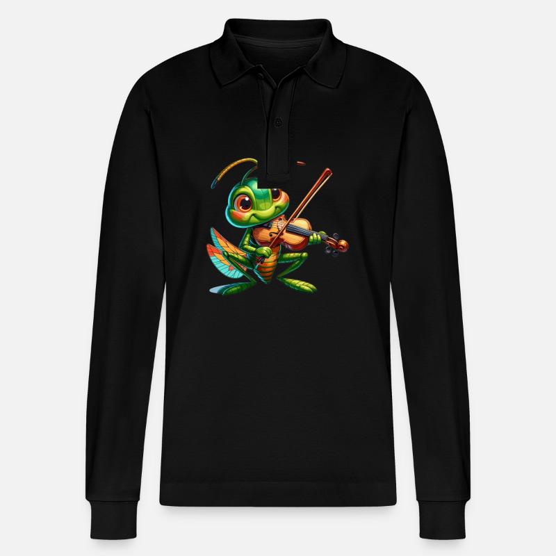 Grashüpfer mit Geige - Stanley/Stella Unisex Bio-Langarm-Poloshirt Prepster - Schwarz