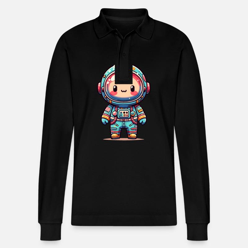 kindlich gestalteten Raumfahrer - Stanley/Stella Unisex Bio-Langarm-Poloshirt Prepster - Schwarz