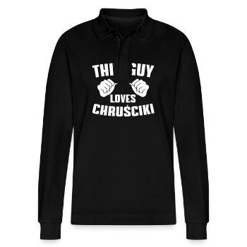 This guy loves Chrusciki - Stanley/Stella Organic Unisex Long-Sleeved Polo Shirt Prepster - black - Front - Anna (173cm) & Nico (186cm)