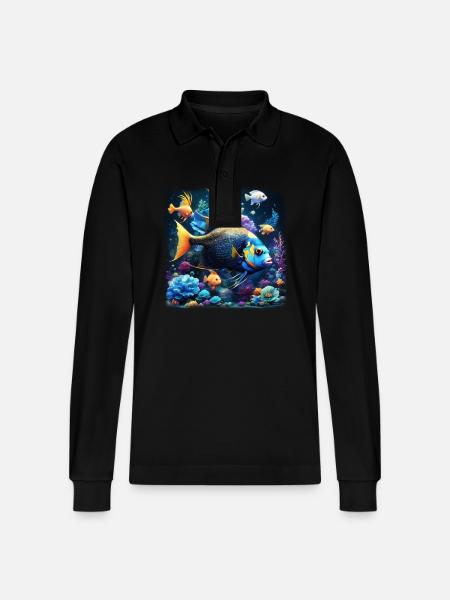 Angelfish - Stanley/Stella Organic Unisex Long-Sleeved Polo Shirt Prepster - black