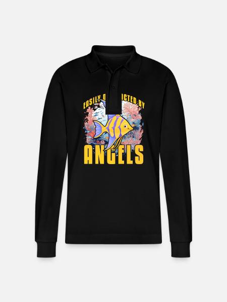 Easily distracted by Angels - Stanley/Stella Organic Unisex Long-Sleeved Polo Shirt Prepster - black