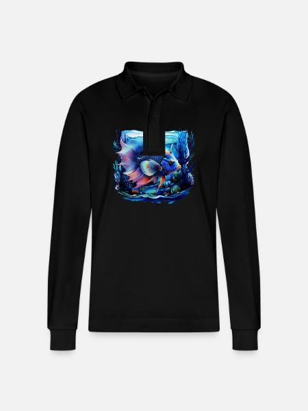 Angelfish - Stanley/Stella Organic Unisex Long-Sleeved Polo Shirt Prepster - black