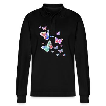 Papillon, Papillon, Animal, Coloré, Couleur - Polo à manches longues bio PREPSTER Stanley/Stella Unisexe - noir - Devant - Anna (173cm) & Nico (186cm)