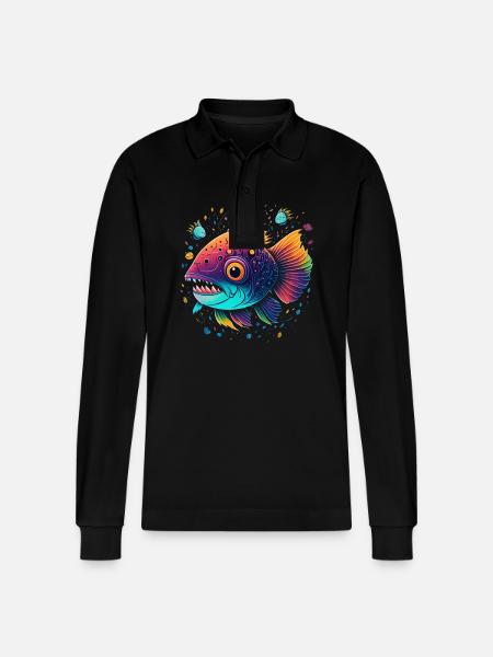 Angelfish - Stanley/Stella Organic Unisex Long-Sleeved Polo Shirt Prepster - black