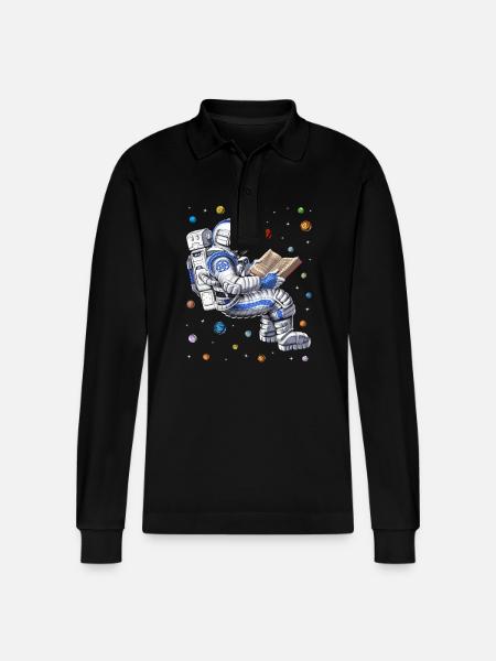 Astronauten-Lesebuch - Stanley/Stella Unisex Bio-Langarm-Poloshirt Prepster - Schwarz