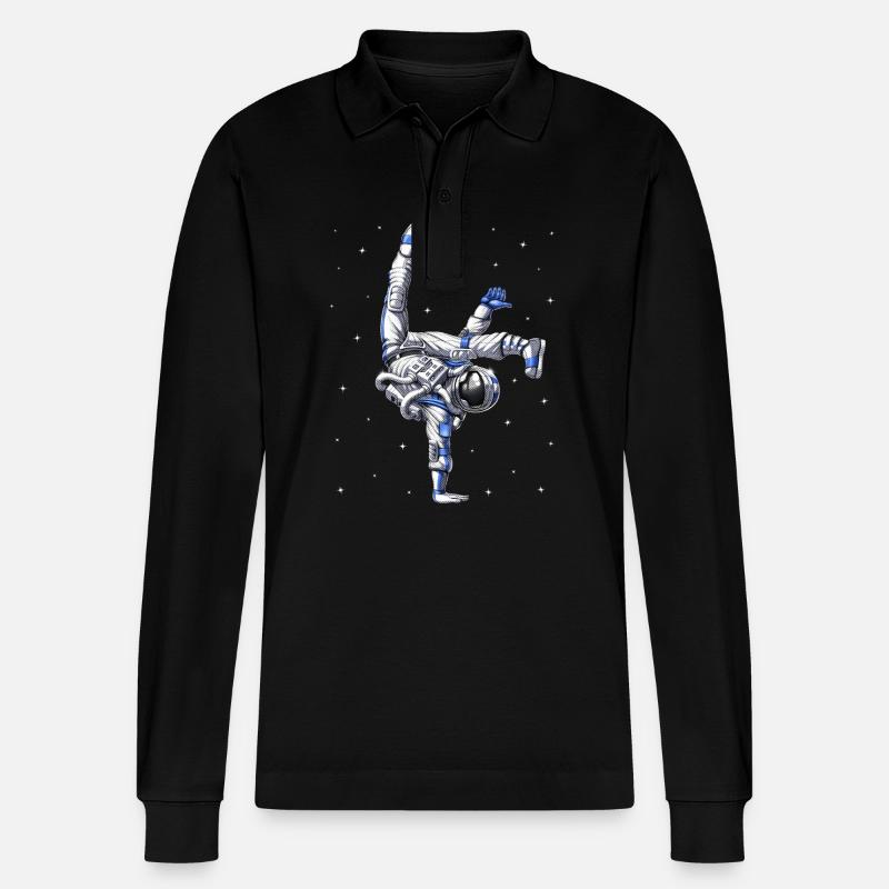 Astronaut Capoeira Dancer - Stanley/Stella Organic Unisex Long-Sleeved Polo Shirt Prepster - black